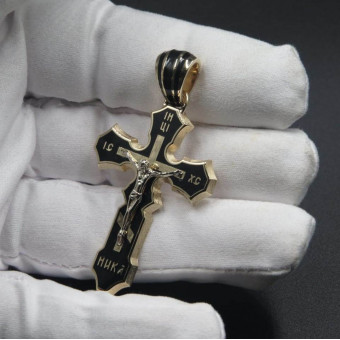 Крестик из золота с черной эмалью
